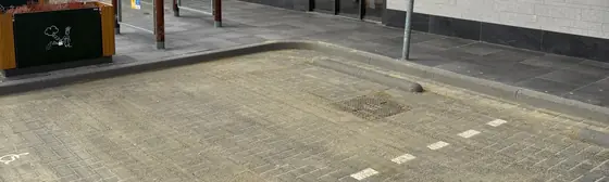 Dezelfde entree na een dieptereiniging: de klinkers zijn weer zandkleurig en de voegen schoon